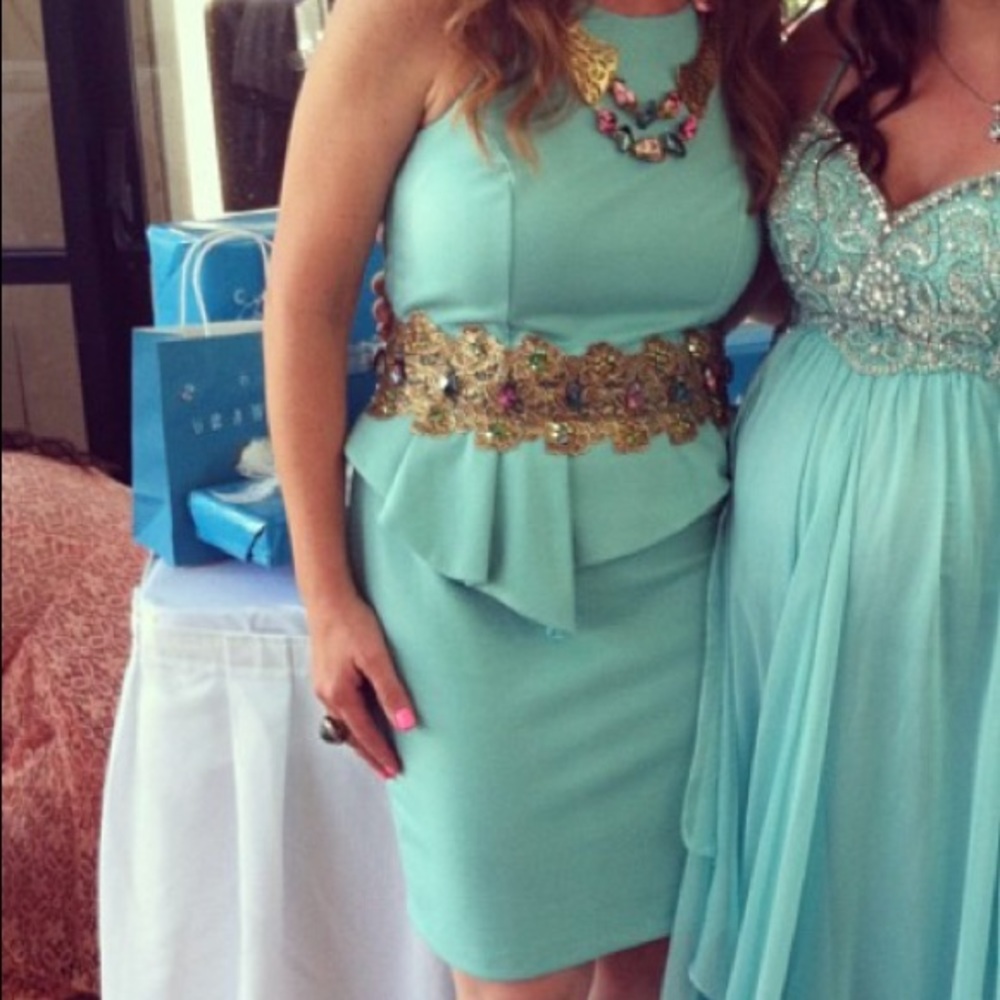 Light blue peplum dress w/ gorgeous belted detail